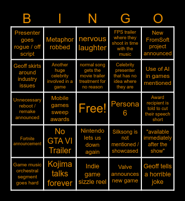 TGA Bingo Card