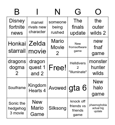 The Game Awards Bingo Card
