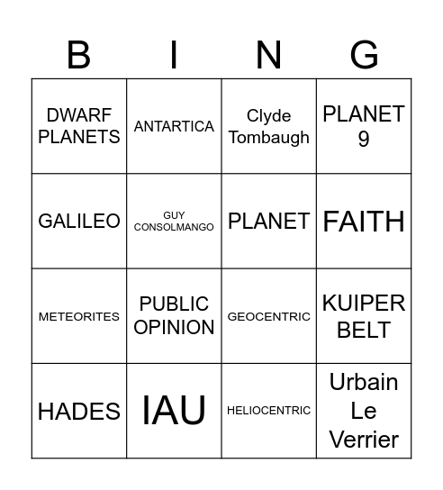 What Happened to Poor Pluto? Bingo Card