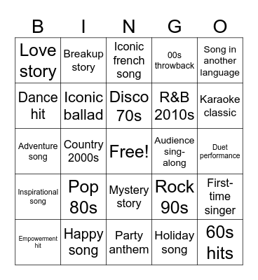 BINGO KARAOKE Bingo Card