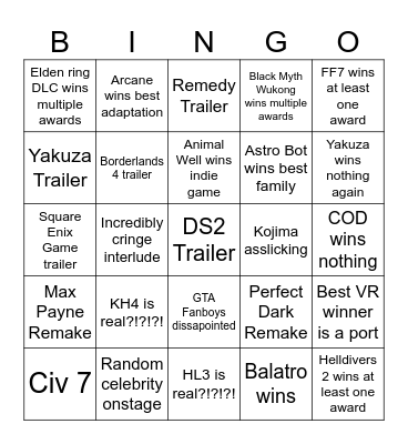 Slommy's TGA2024 Bingo Card