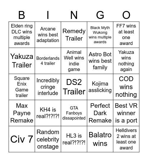 Slommy's TGA2024 Bingo Card