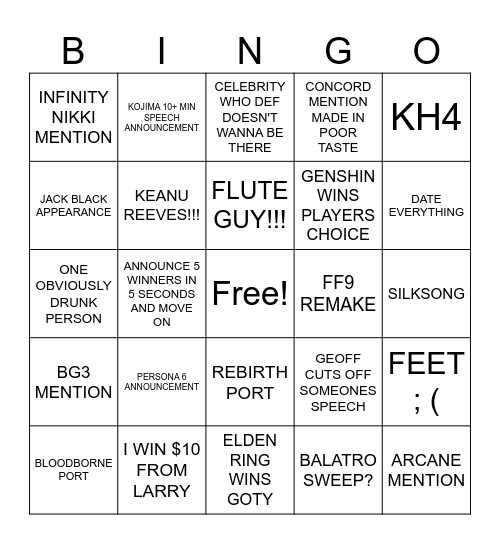 TGA 2024 Bingo Card