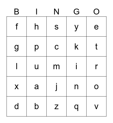 Alphabet Bingo Card