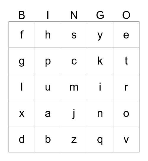 Alphabet Bingo Card