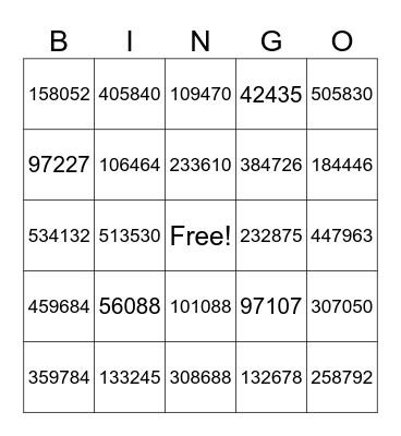 3 Digit Multiplication Bingo Card
