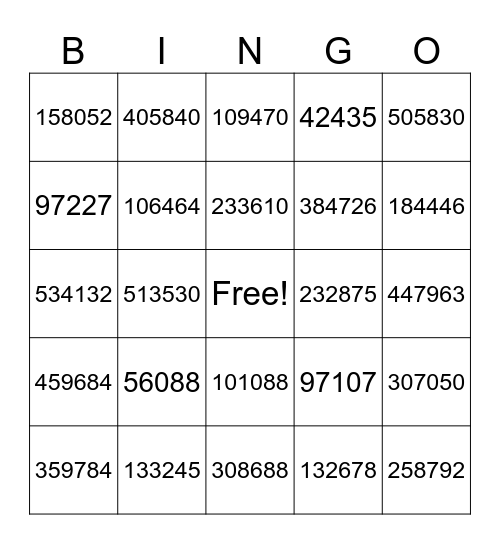 3 Digit Multiplication Bingo Card