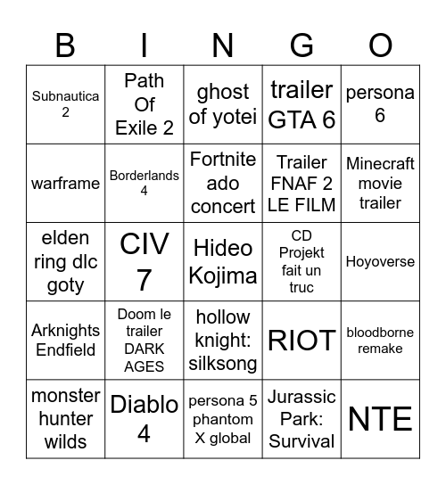 Untitled Bingo Card