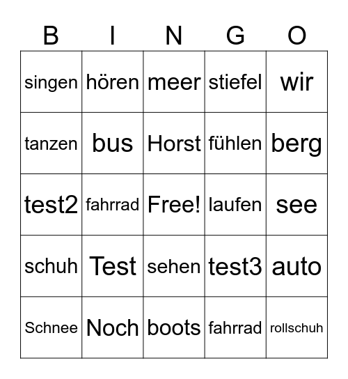 Test Bingo Card