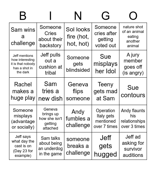 Survivor Bingo Andrew Bingo Card