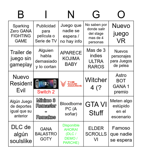 The Game Awards 2024 Bingo Card