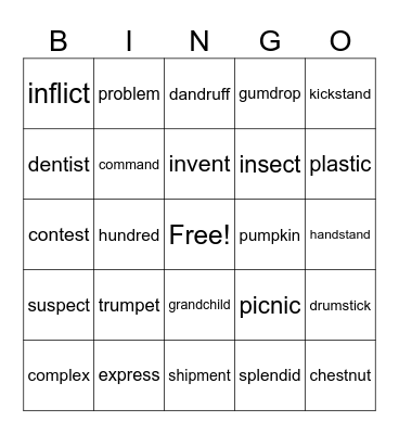 TWO-SYLLABLE WORDS Bingo Card