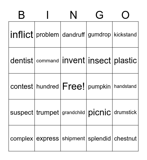 TWO-SYLLABLE WORDS Bingo Card