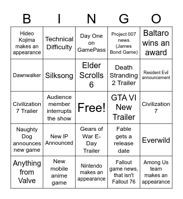 Game Awards 2024 with 2D Con Bingo Card