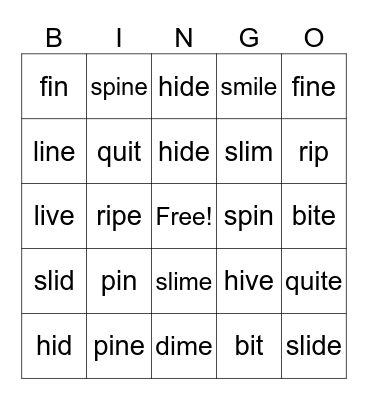 Long i Bingo Card