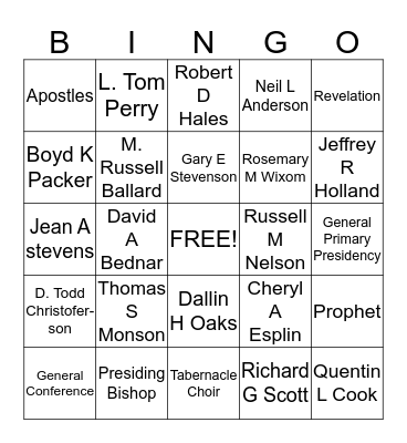 GENERAL CONFERENCE BINGO! Bingo Card
