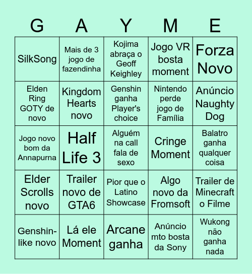 The Gayme Awards dos Comunistas de estudo Bingo Card