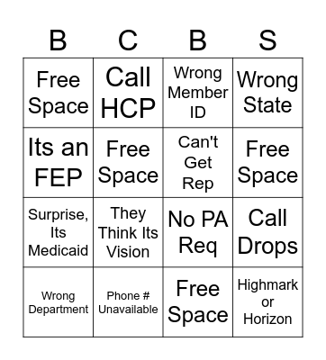 BCBS Bingo Card