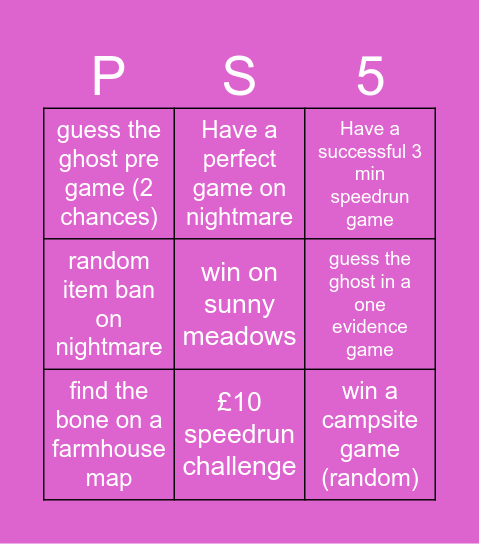 Licja Phas Challenge! (PS5 Edition) Bingo Card