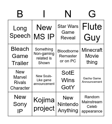 Game Awards 2024 Bingo Card
