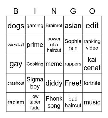 Tiktok bingo Card