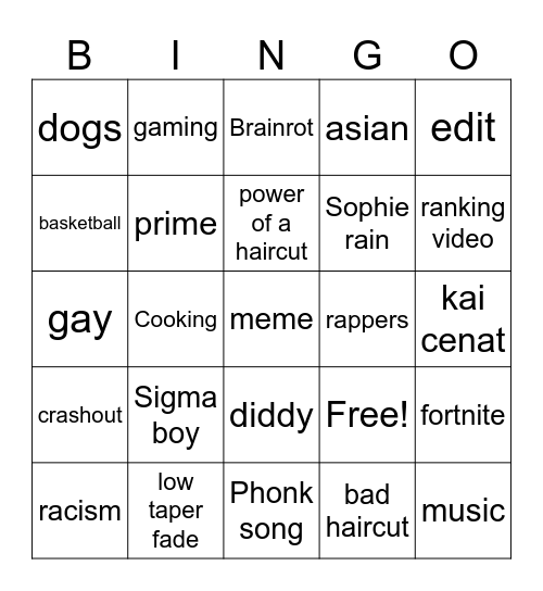 Tiktok bingo Card