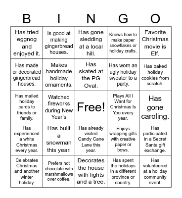 Holiday Bingo Card