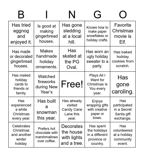 Holiday Bingo Card