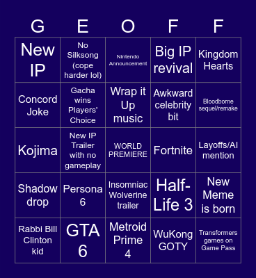 The Game Awards 2024 Bingo Card