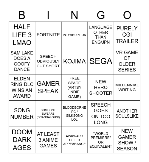 THE GAME AWARDS Bingo Card