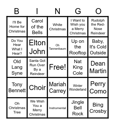 Christmas Song Bingo Card