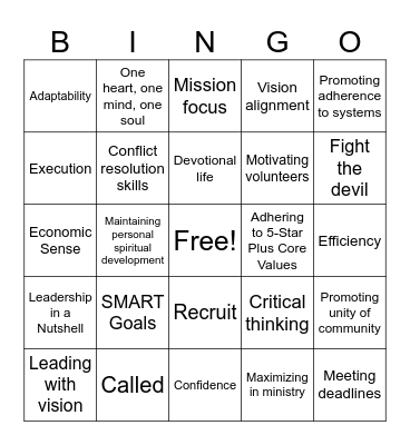 R.O.C.K. Leadership Bingo! Bingo Card