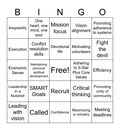 R.O.C.K. Leadership Bingo! Bingo Card