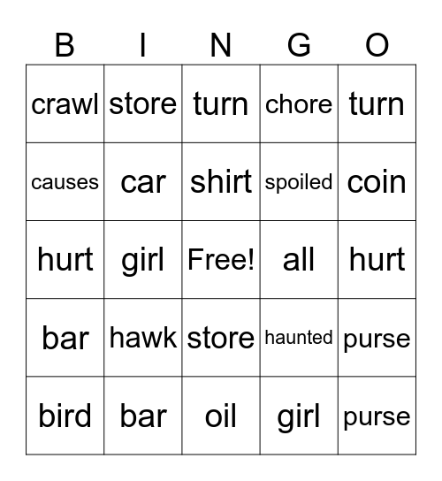 2nd Grade Bingo Card