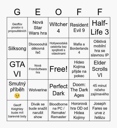 THE GAME AWARDS 2024 Bingo Card