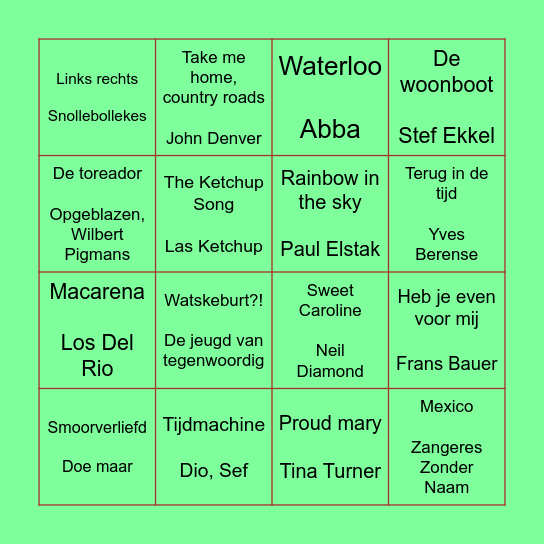 Muziek Bingo Card