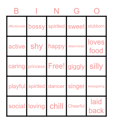 Zelda's Personality Bingo Card