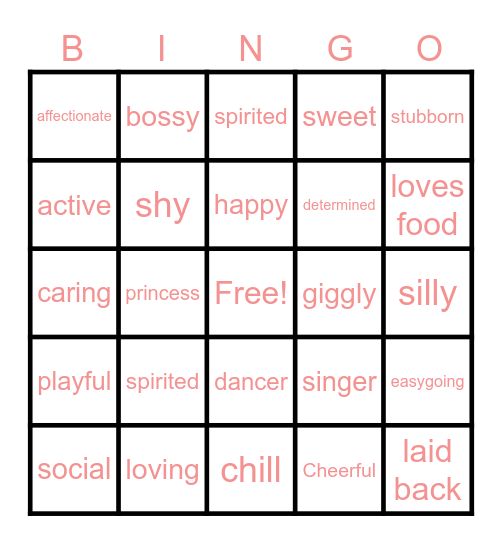 Zelda's Personality Bingo Card