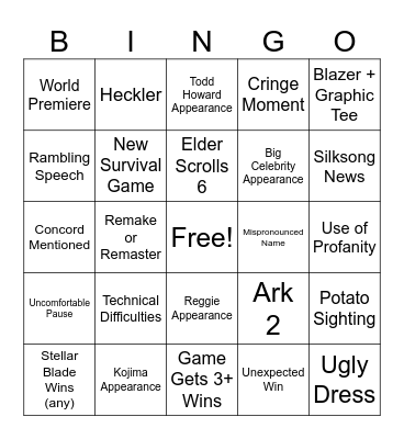 Jebstar's 2024 The Game Awards Bingo Card