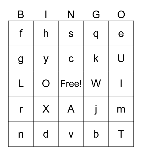 Alphabet Bingo Card