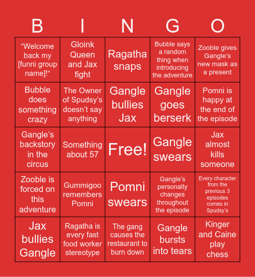 TADC Episode 4 Bingo Card