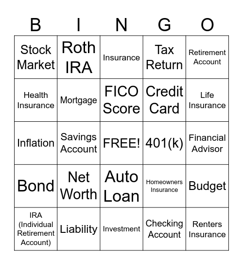 Personal Finance Bingo Card