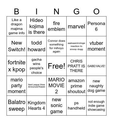 TGA Bingo 2024 Bingo Card