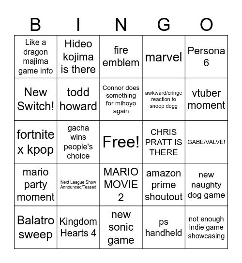 TGA Bingo 2024 Bingo Card