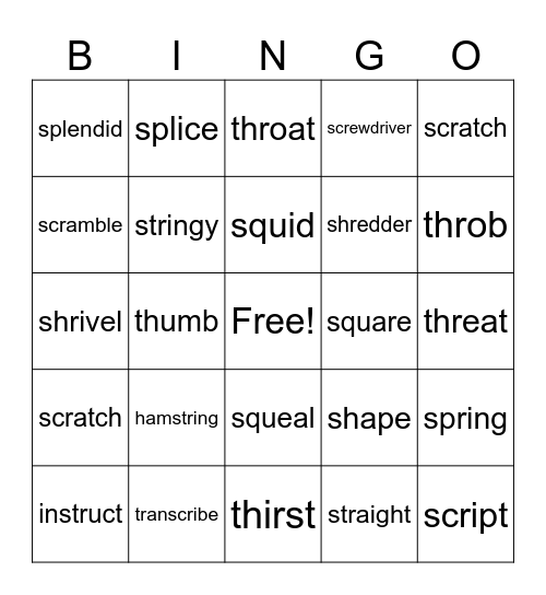 3 letter blends/digraphs Bingo Card