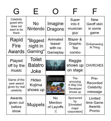 Game Awards 2024 Bingo Card