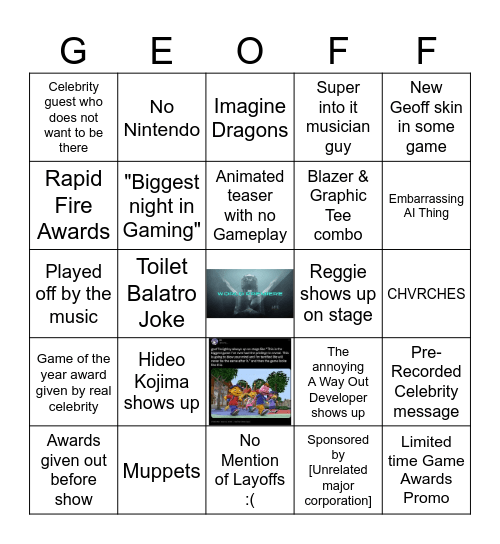 Game Awards 2024 Bingo Card