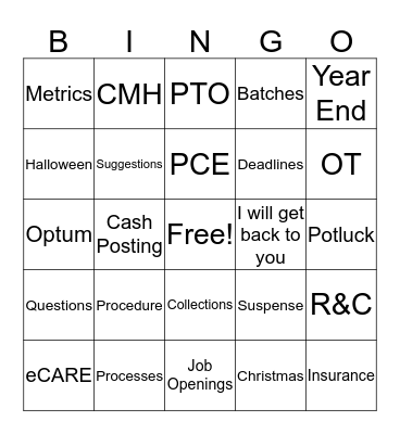 Revenue Management BINGO Card