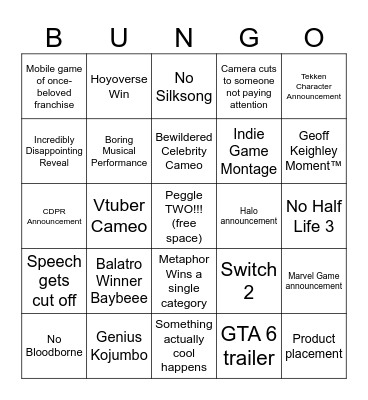 TGA 2024 Bingo Card
