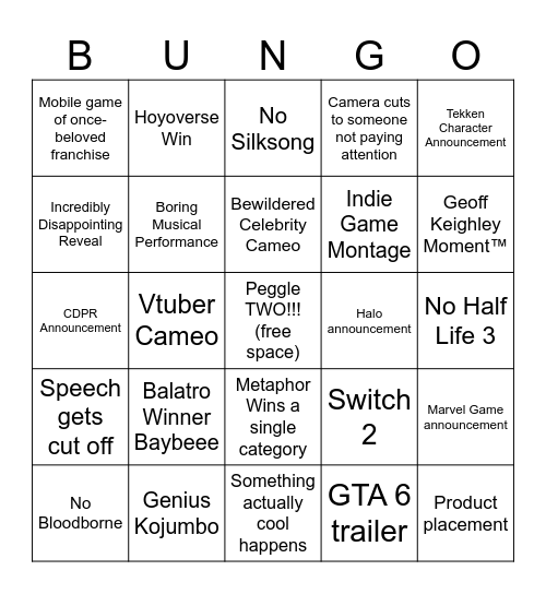 TGA 2024 Bingo Card